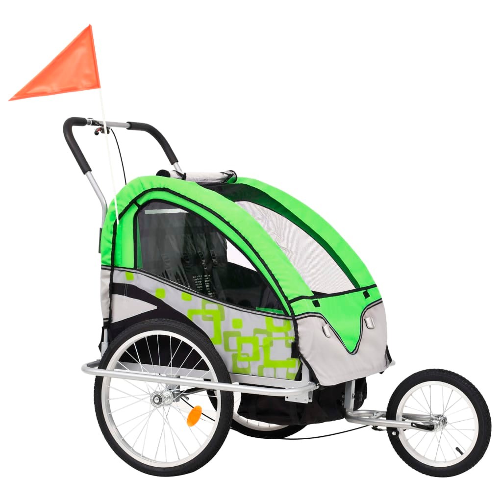 2-in-1 Kids Bicycle Trailer & Stroller Green and Grey
